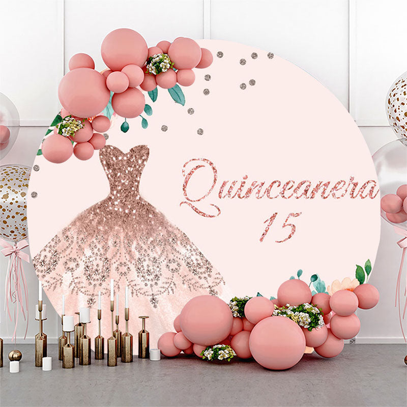 Lofaris Quinceanera 15th Pink Dress Birthday Round Backdrop