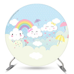 Lofaris Rainbow And Blue Sky Round Birthday Backdrop Kit