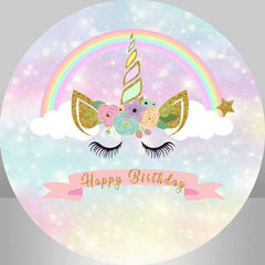 Lofaris Rainbow And Unicorn Round Girls Birthday Party Backdrop