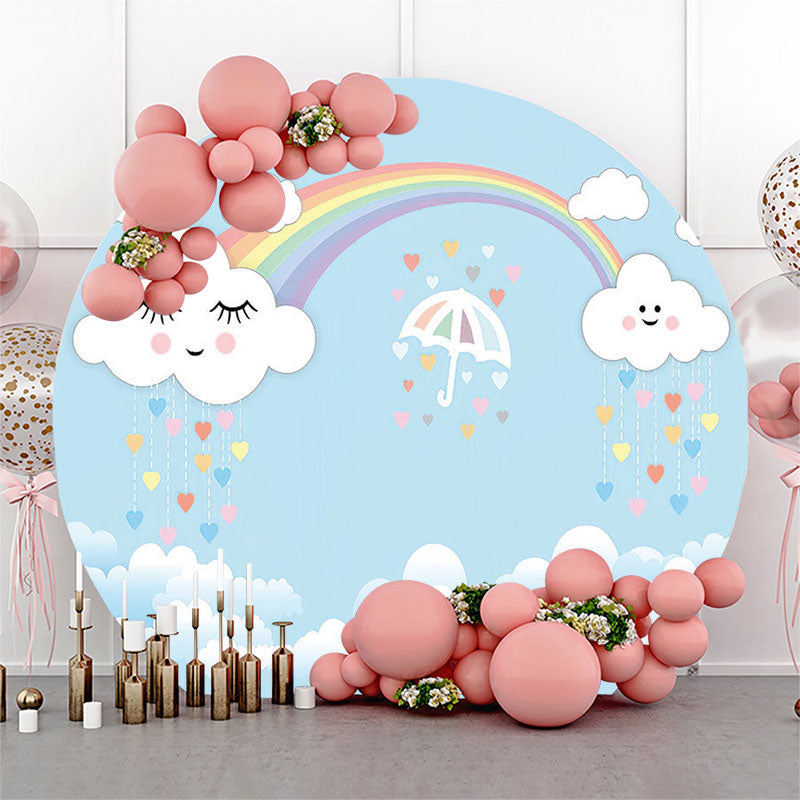 Lofaris Rainbow Cloud Blue Sky Brithday Round Backdrop Cover