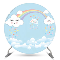 Lofaris Rainbow Cloud Blue Sky Brithday Round Backdrop Cover