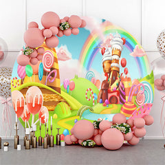 Lofaris Rainbow Cloud Candy World Round Birthday Backdrop