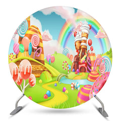 Lofaris Rainbow Cloud Candy World Round Birthday Backdrop