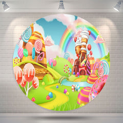 Lofaris Rainbow Cloud Candy World Round Birthday Backdrop