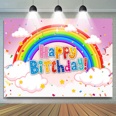 Lofaris Rainbow Cloud Confetti Pink Happy Birthday Backdrop