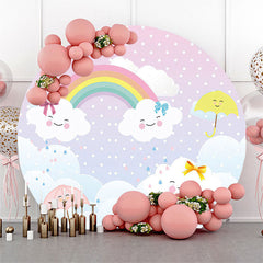 Lofaris Rainbow Cloud Umbrella Brithday Party Round Backdrop