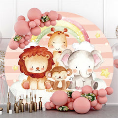 Lofaris Rainbow Safari Animals Round Birthday Party Backdrop