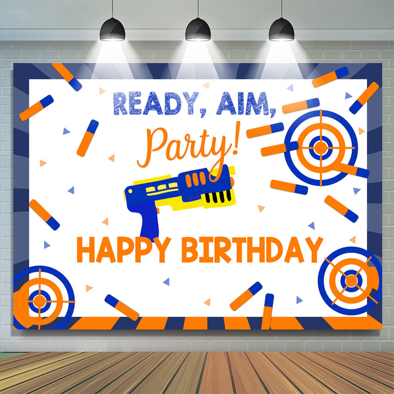 Lofaris Ready Aim Cartoon Pistol Themed Birthday Backdrop