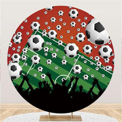 Lofaris Red And Football Field Circle Happy Holiday Backdrop