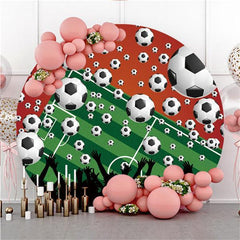 Lofaris Red And Football Field Circle Happy Holiday Backdrop