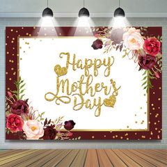 Lofaris Red and Pink Roses Golden Happy Mother Day Backdrop