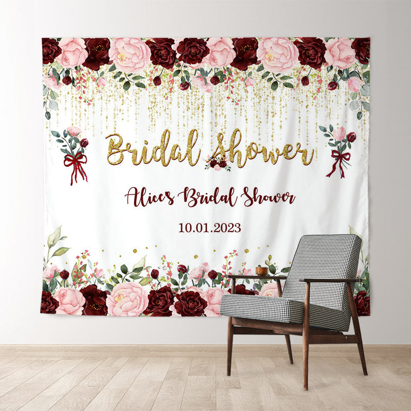 Lofaris Red and Pink Roses Golden Bokeh Bridal Shower Backdrop