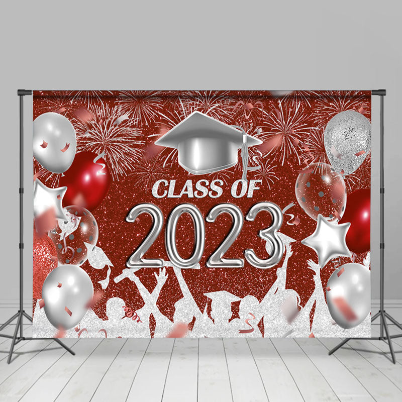 Lofaris Red And Silver Glitter Balloons 2023 Grad Backdrop