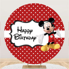 Lofaris Red And White Round Cartoon Mouse Birthday Backdrop Kit