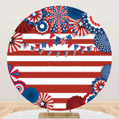 Lofaris Red And White Stripe Independence Day Round Backdrop