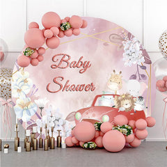 Lofaris Red Car And Floral Round Animal Baby Shower Backdrop