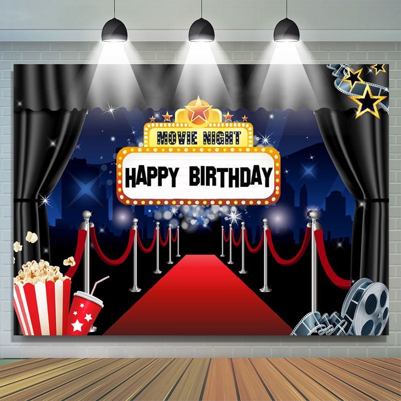 Lofaris Red Carpet Marquee Movie Night Happy Birthday Backdrop