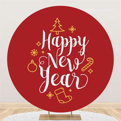 Lofaris Red Christmas Holiday Round Happy New Year Backdrop