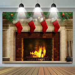 Lofaris Red Christmas stockings fireplace Photoshoot backdrop