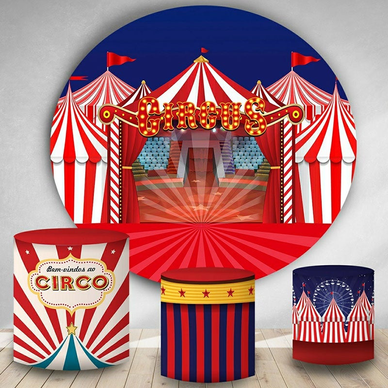 Lofaris Red Curtain Circus Round Birthday Decoration Backdrop Kit