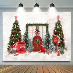 Lofaris Red Door And Christmas Green Tree White Backdrop For Party