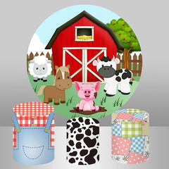 Lofaris Red Farm Cute Animals Round Kid Birthday Party Backdrop