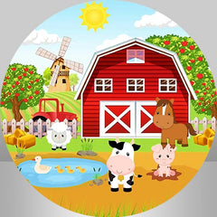 Lofaris Red Farm Round Backdrop For Kids Happy Birthday