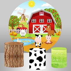 Lofaris Red Farm Round Backdrop For Kids Happy Birthday