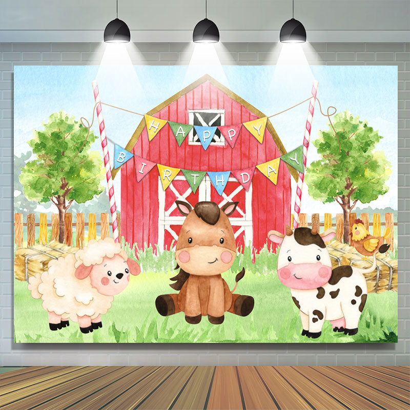 Lofaris Red Farm Theme With Cute Safari Happy Birthday Backdrop