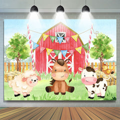 Lofaris Red Farm Theme With Cute Safari Happy Birthday Backdrop