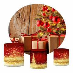 Lofaris Red Gifts Round Brown Wooden Backdrop For Christmas