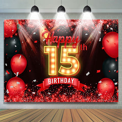 Lofaris Red Glitter Bokeh Balloons Black 15th Birthday Backdrop