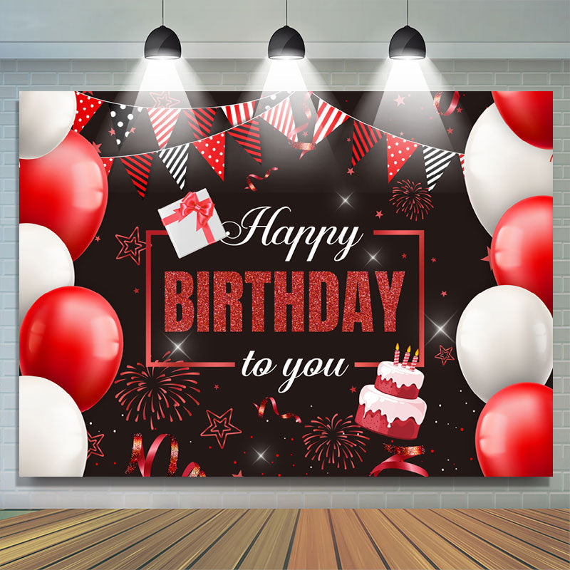 Lofaris Red Glitter Flags And Balloons Happy Birthday Backdrop