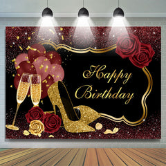 Lofaris Red Glitter Floral Balloon Happy Birthday Backdrop