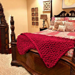 Lofaris Red Handmade Super Soft Chenille Thick Chunky Knit Blanket