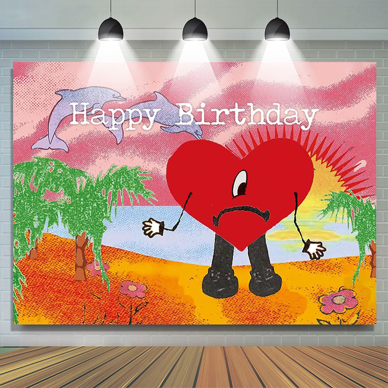 Lofaris Red Heart Happy Birthday Backdrop For Photography