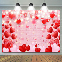 Lofaris Red Love Ballon And Pink Brick Valentines Backdrop