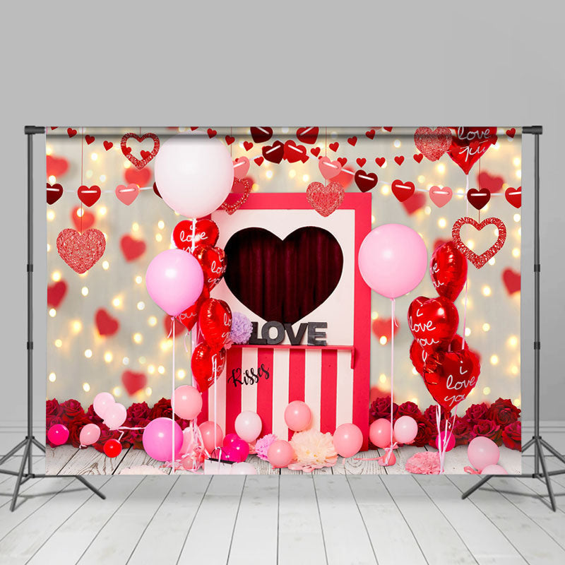 Lofaris Red Love Ballons With Wood Floor Valentines Backdrop