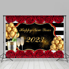 Lofaris UK Red Rose And Gold Balloons Happy New Year Backdrop