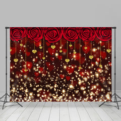 Lofaris Red Rose And Gold Bokeh Glitter Valentines Backdrop