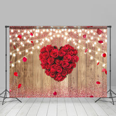 Lofaris Red Rose And Pink Glitter Wood Backdrop For Valentines