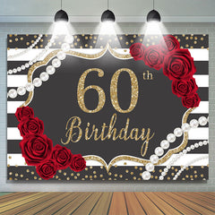 Lofaris Red Rose Dark Gery Glitter Happy 60Th Birthday Backdrop