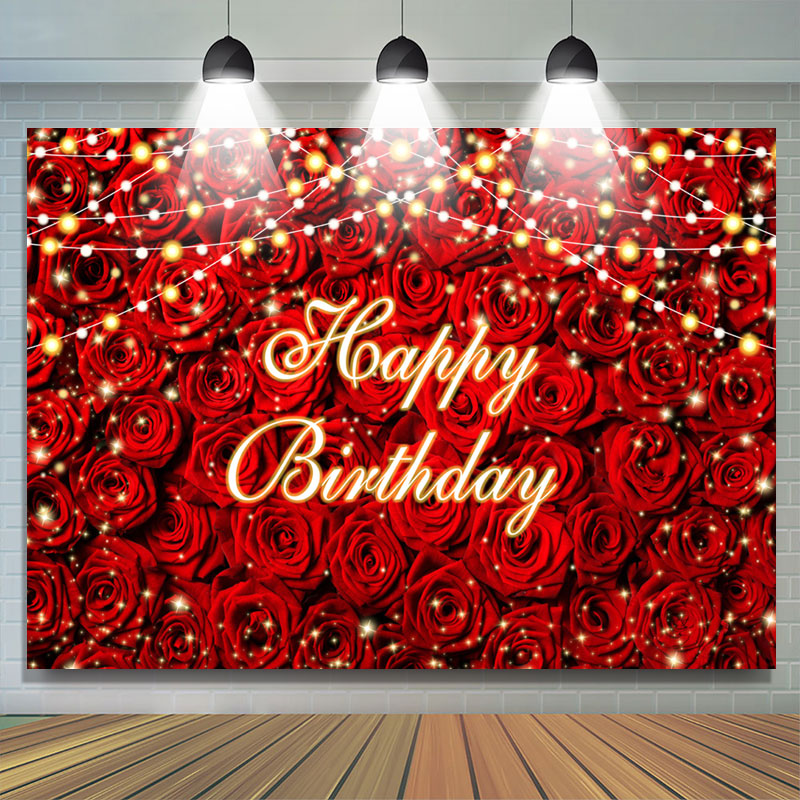 Lofaris Red Rose Flashing Light Happy Birthday Backdrop