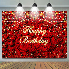 Lofaris Red Rose Flashing Light Happy Birthday Backdrop