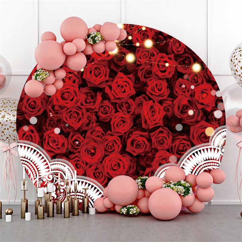 Lofaris Red Rose Glitter Light Happy Birthday Circle Backdrop