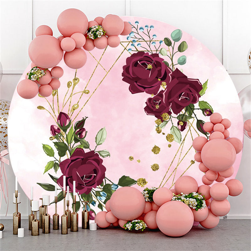 Lofaris Red Rose Pink Theme Happy Birthday Circle Backdrop