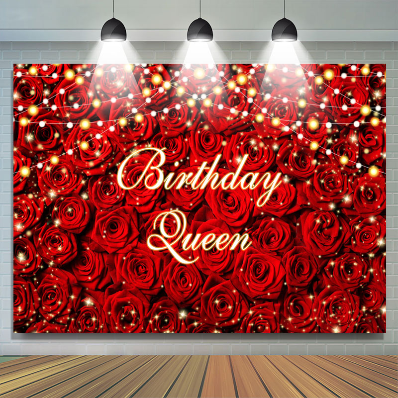 Lofaris Red Roses Wall Light Belt Birthday Queen Backdrop