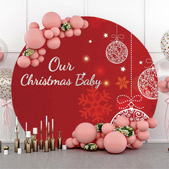 Lofaris Red Snow Christmas Ball Round Baby Shower Backdrop