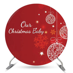 Lofaris Red Snow Christmas Ball Round Baby Shower Backdrop