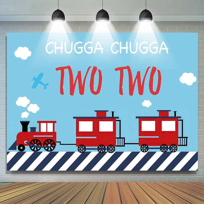 Lofaris Red Train Blue Sky Ghugga Happy 2nd Birthday Backdrop